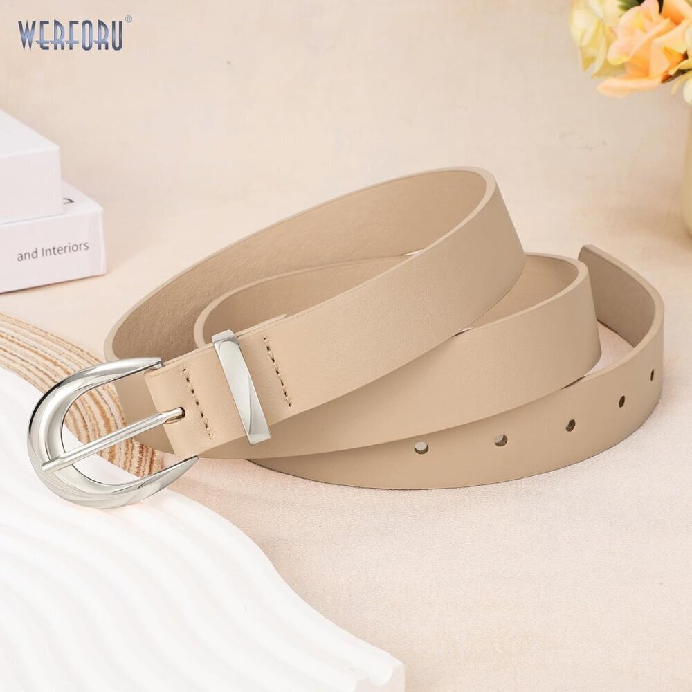 Women Leather Belt PU Leather Gold Buckle Casual Dress Waist Accessory - Picture 5 of 5